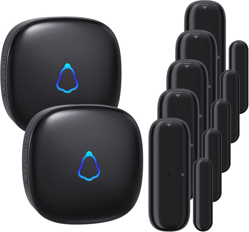 METAK Door Chime, Wireless Door Open Contact Sensor Alarm with 500 FT Range, 58 Chimes and 5 Volume Levels for Business/Store/Home/Office When Entering, 5 Transmitters + 2 Plug-in Receivers - Image 1